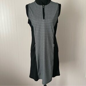 Fringe sleeveless mini athletic dress black small pockets‎ casual sporty chic